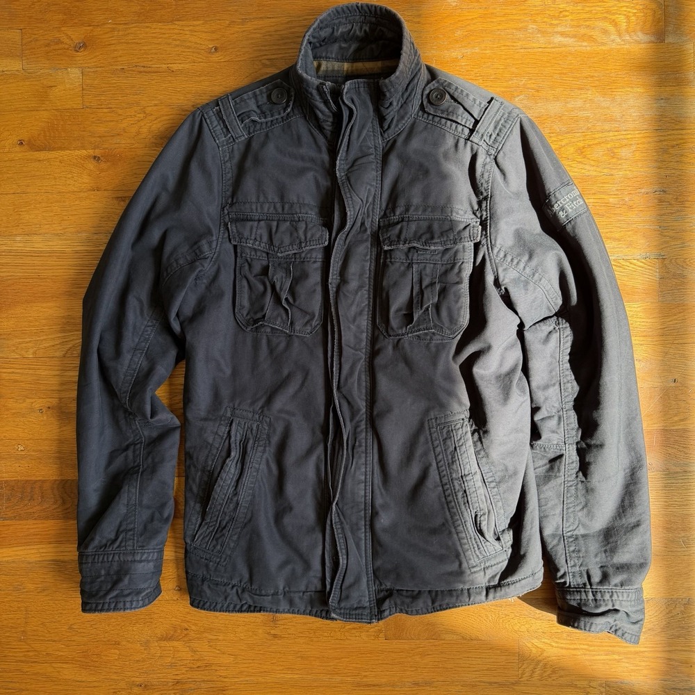 ABERCROMBIE & FITCH Mens Vintage Y2K Sawtooth Jacket XL Military Cargo Coat Blue
